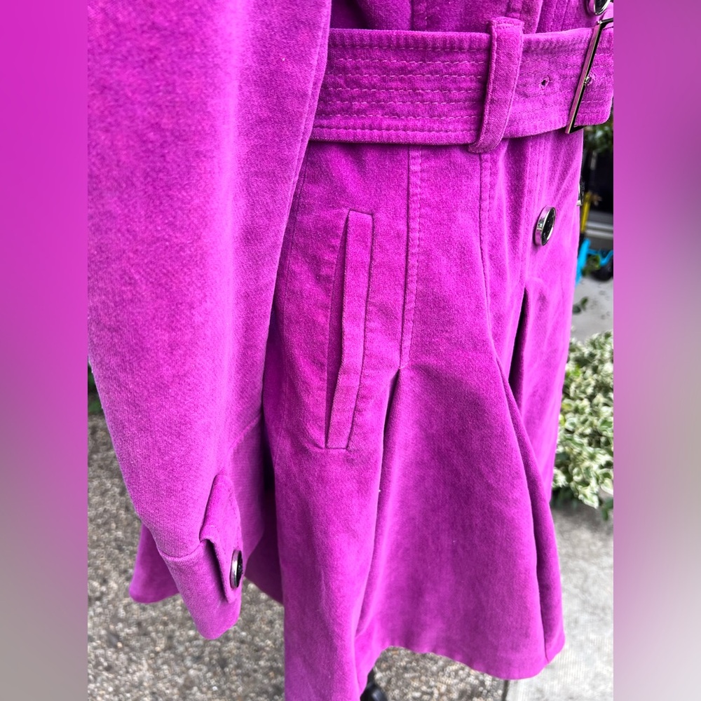 Karen Millen Purple Fit &Flare Trench Coat UK12 US8 fits US 4-6 - Picture 5 of 16